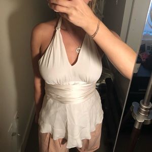 White silk and chiffon top